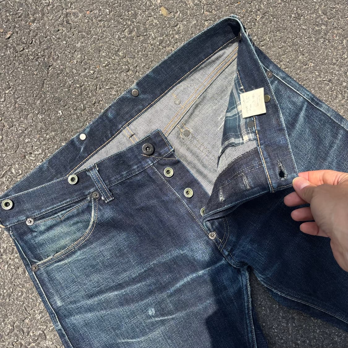 일본 올드조 신치백 서스펜더 셀비지 데님 팬츠 상품이미지5