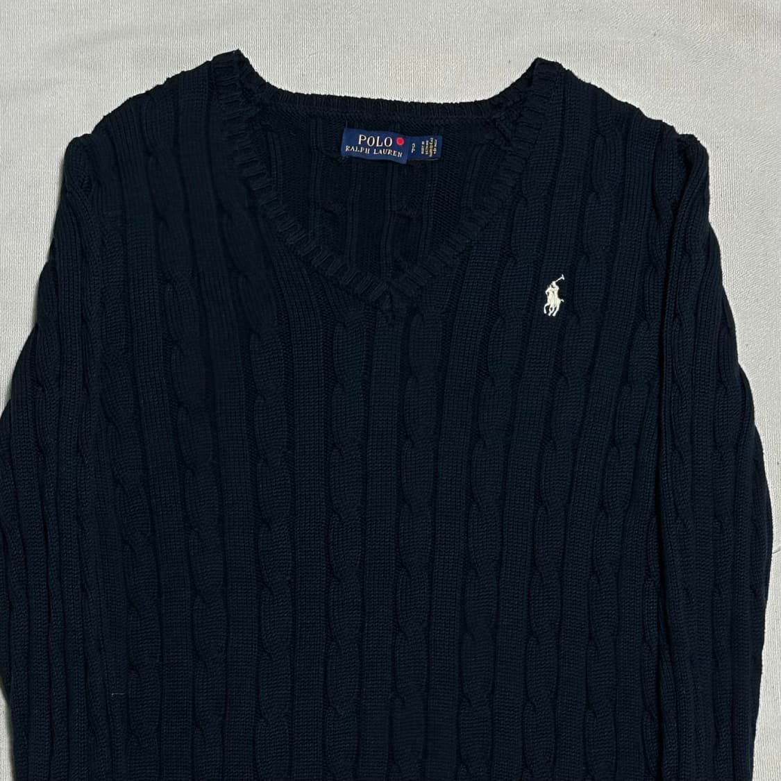 S 폴로랄프로렌 여성용 네이비 브이넥 케이블 니트 상품이미지1