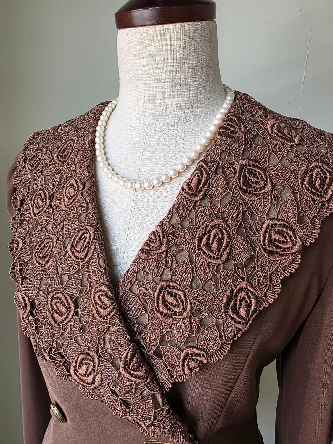 카키 브라운 레이스 빅카라 더블 자켓 상품이미지2