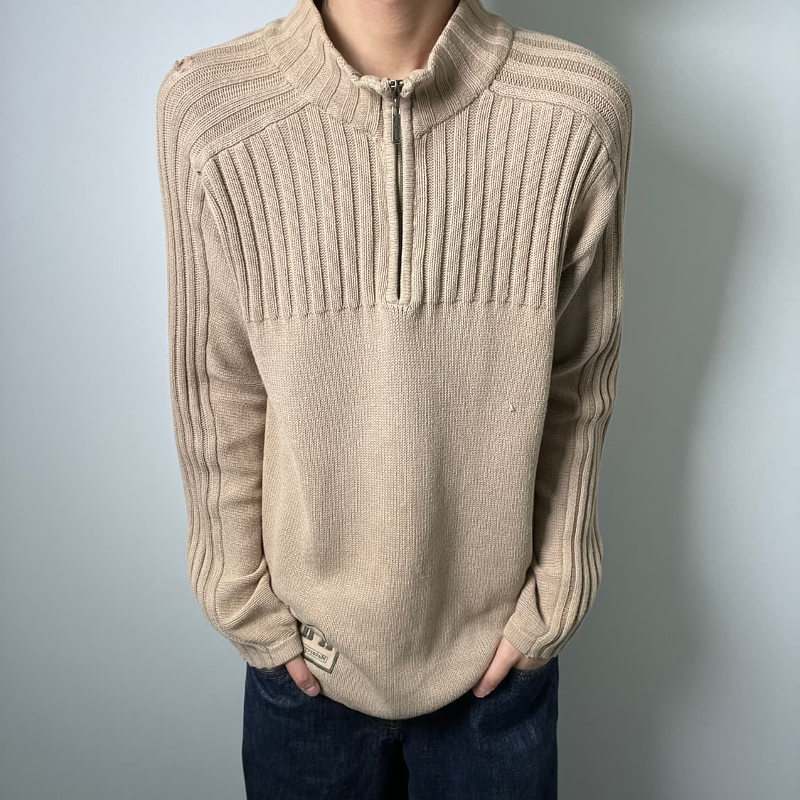 할리데이비슨 베이지 하프 집업 니트 스웨터 S 상품이미지1