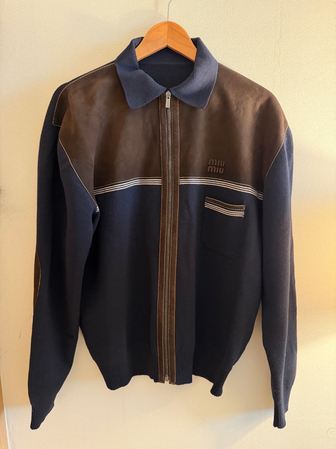 미우미우 miumiu 울 및 가죽 지퍼 가디건 38 사이즈 상품이미지6