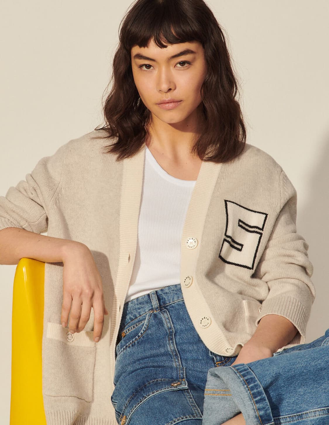 (새상품) 산드로 울 100% 로고 패치 가디건 2사이즈 상품이미지2