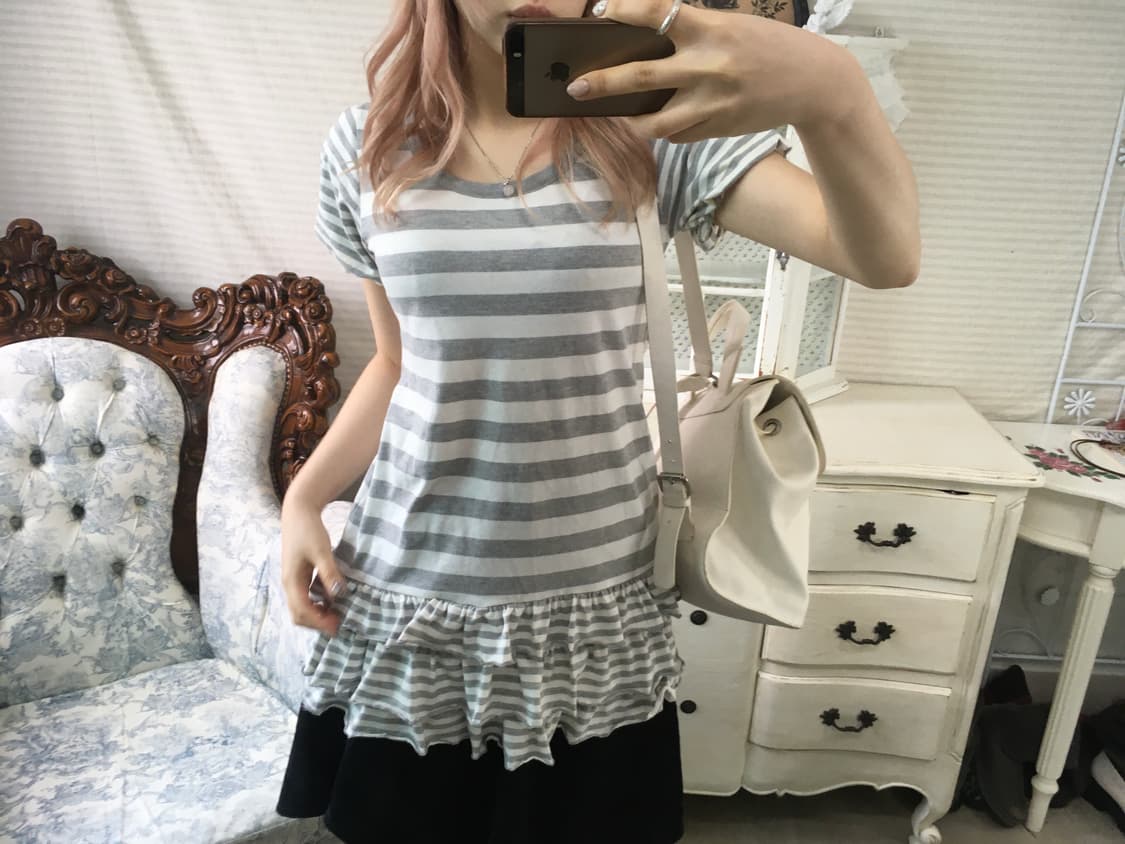 jpn vintage lovely puff stripe frill top 상품이미지2