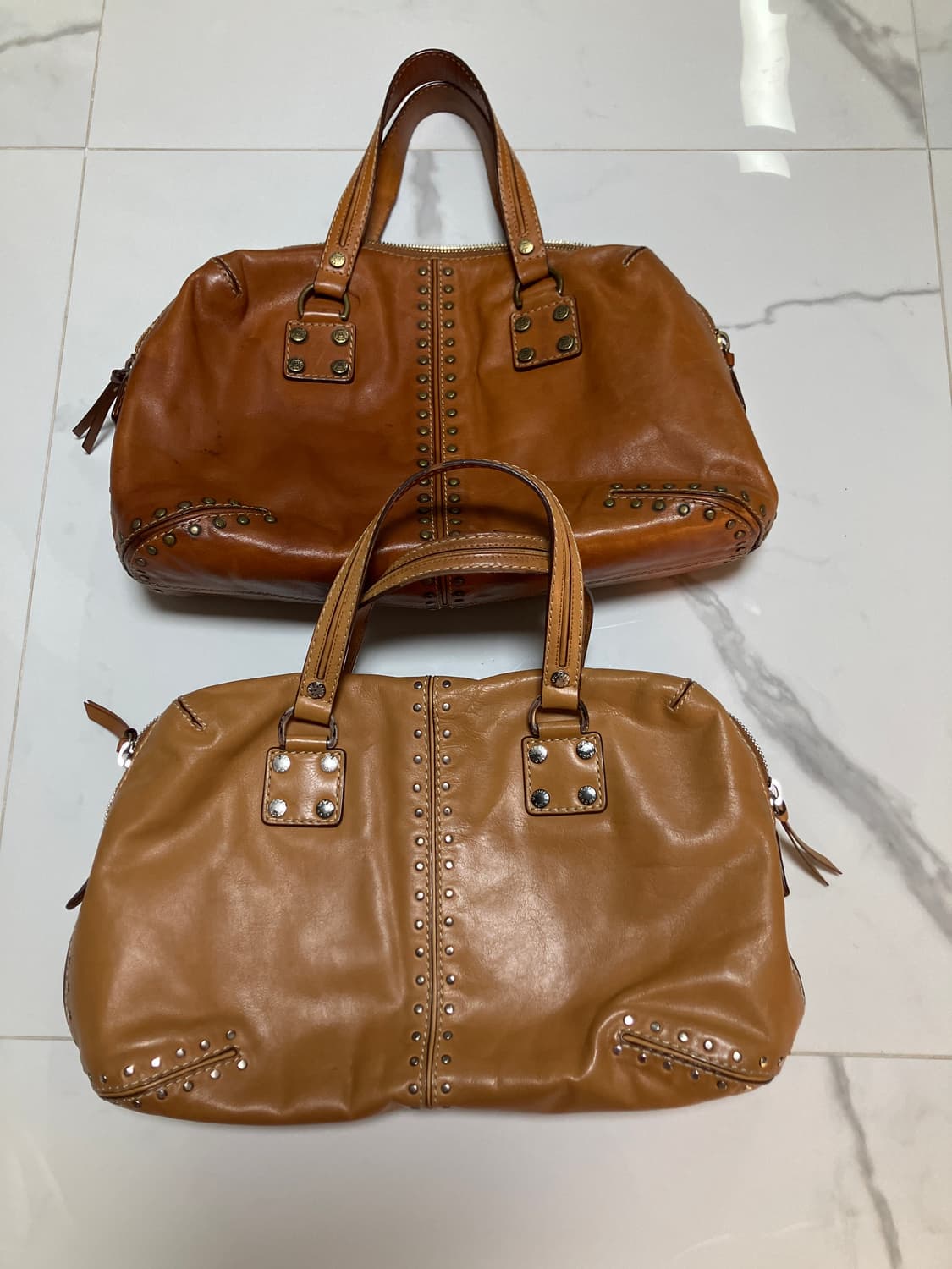 Y2K 빈티지 astor 미디움 스터드 보스턴백 브라운 토트백 상품이미지1