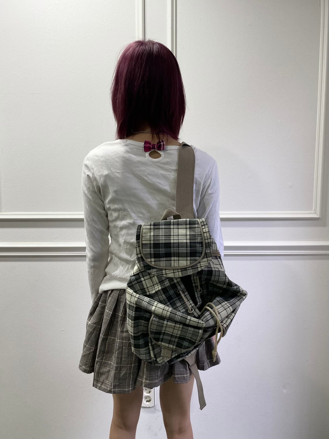 Kawaii Check Pattern Backpack 상품이미지7