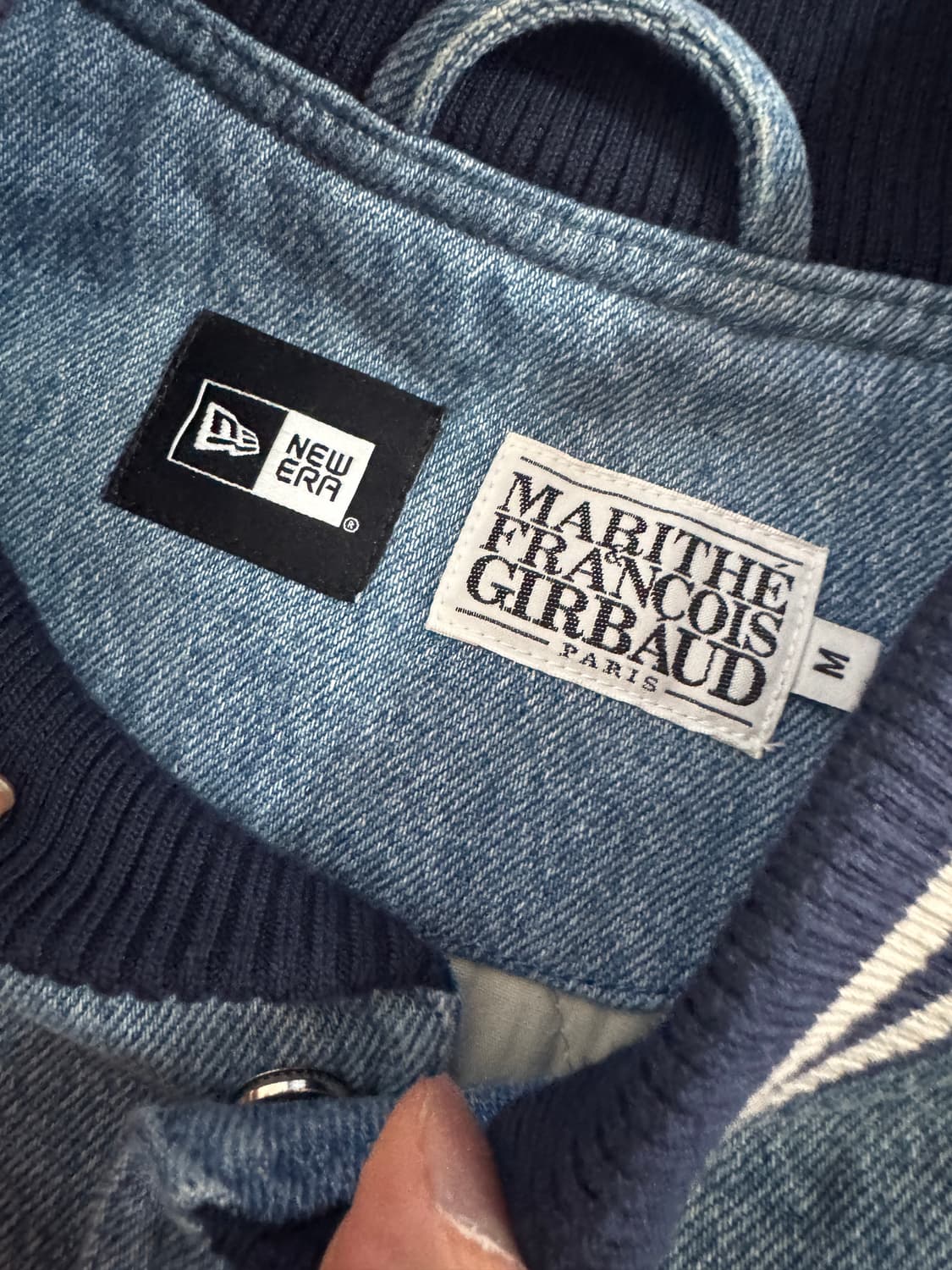 공용!! 마리떼 프랑소와 저버 x 뉴에라 데님 바시티 자켓 M 상품이미지3