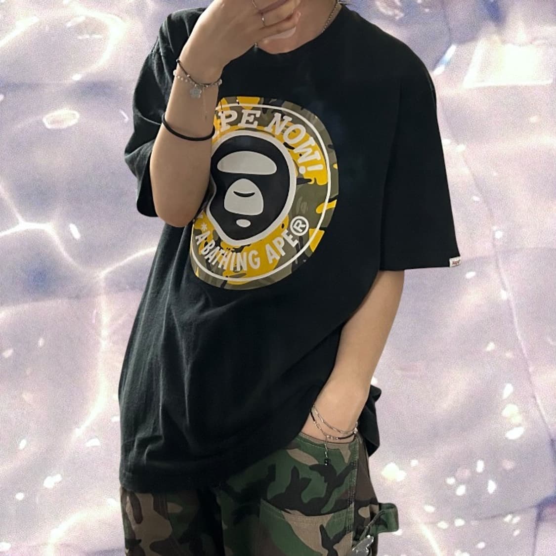 BAPE 베이프 에이프 나우 문페이스 반팔 티셔츠 블랙 XL  상품이미지2