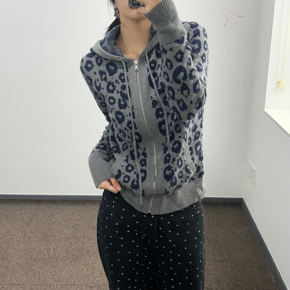 Gap 갭 블루 레오파드 그레이 니트 후드집업 상품이미지2
