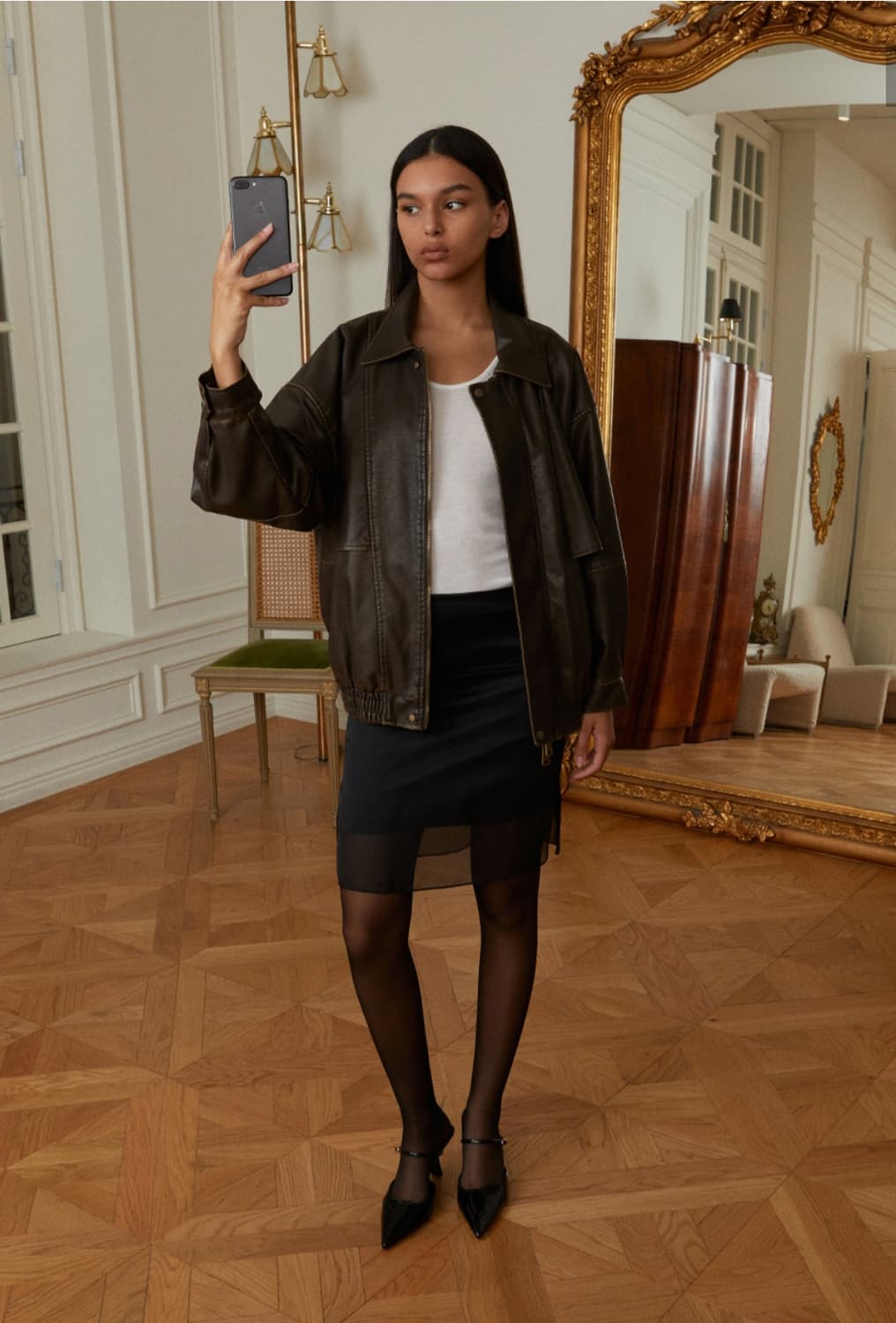 레이디볼륨 빈티지 레더 자켓 브라운 상품이미지1