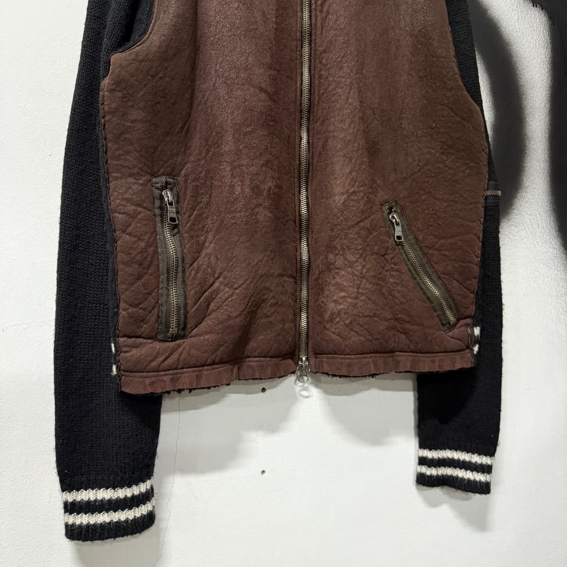 아르마니 익스체인지 스웨이드 배색 투웨이 집업 니트 자켓 상품이미지4