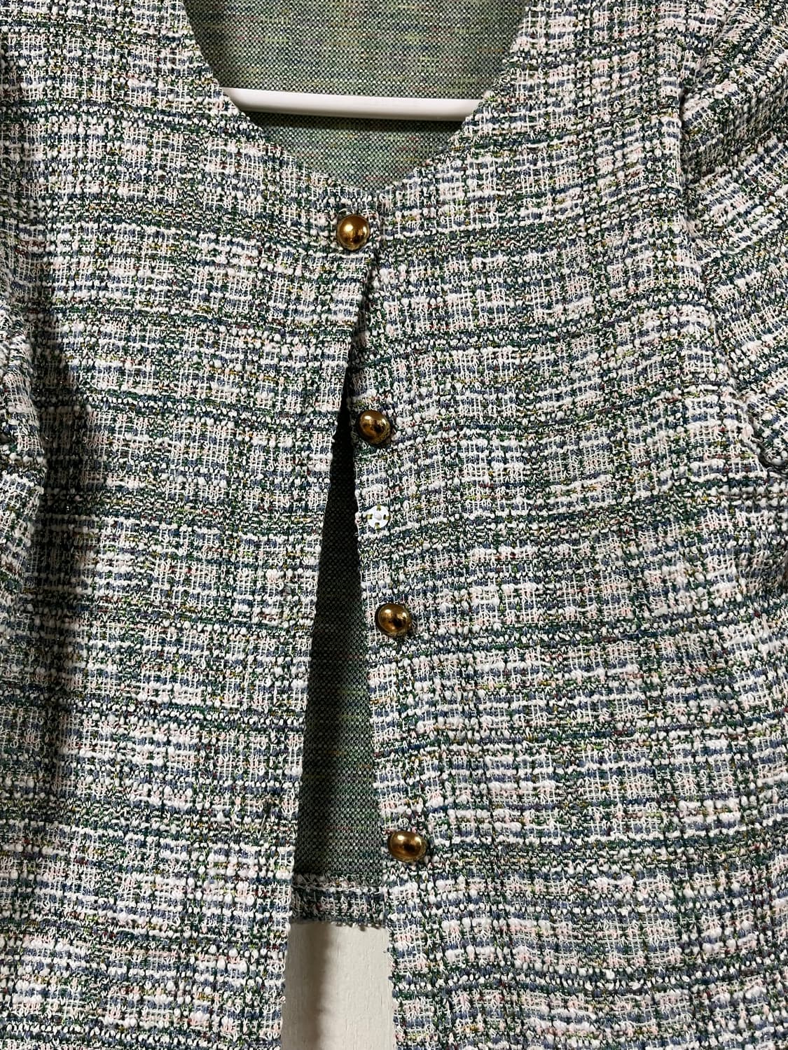 트위드 숏 자켓(반팔) 그린/체크 상품이미지2