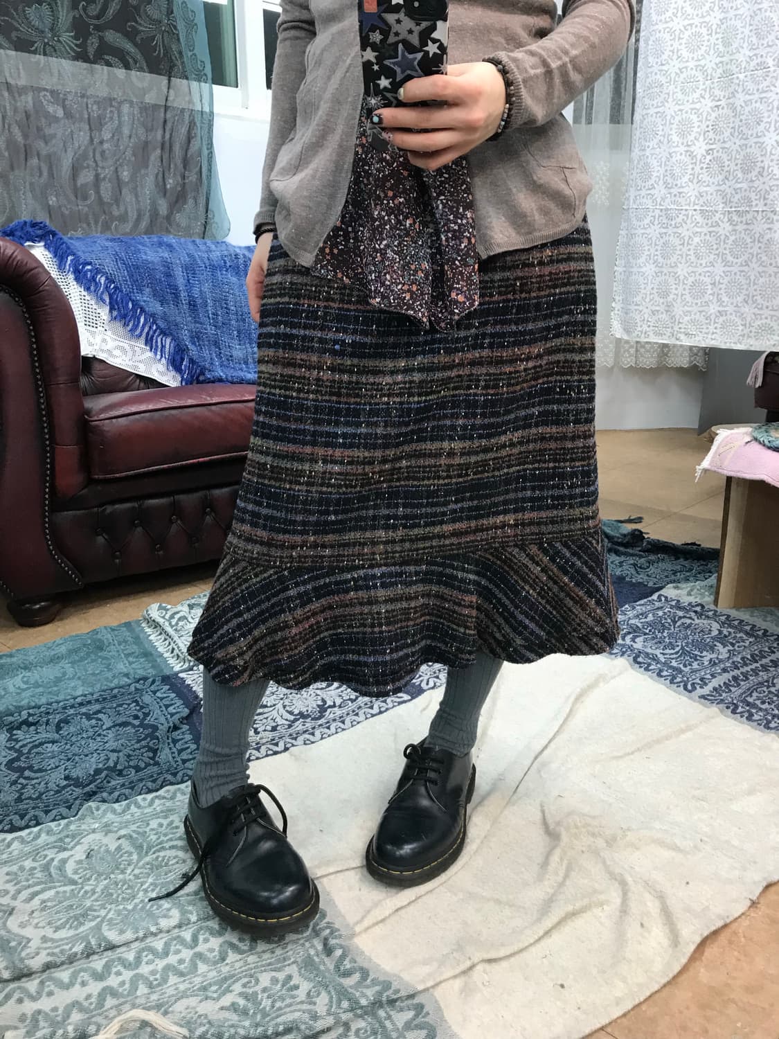 빈티지 여성 블랙 밴딩 미디스커트  상품이미지1