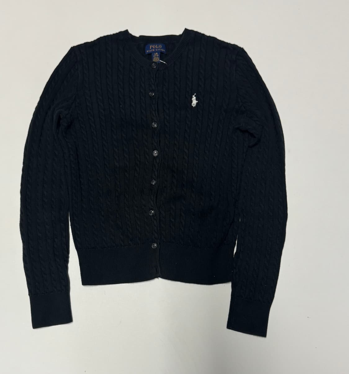 여성 폴로 랄프로렌 키즈 케이블 니트 가디건 12-14 블랙 xs 상품이미지1