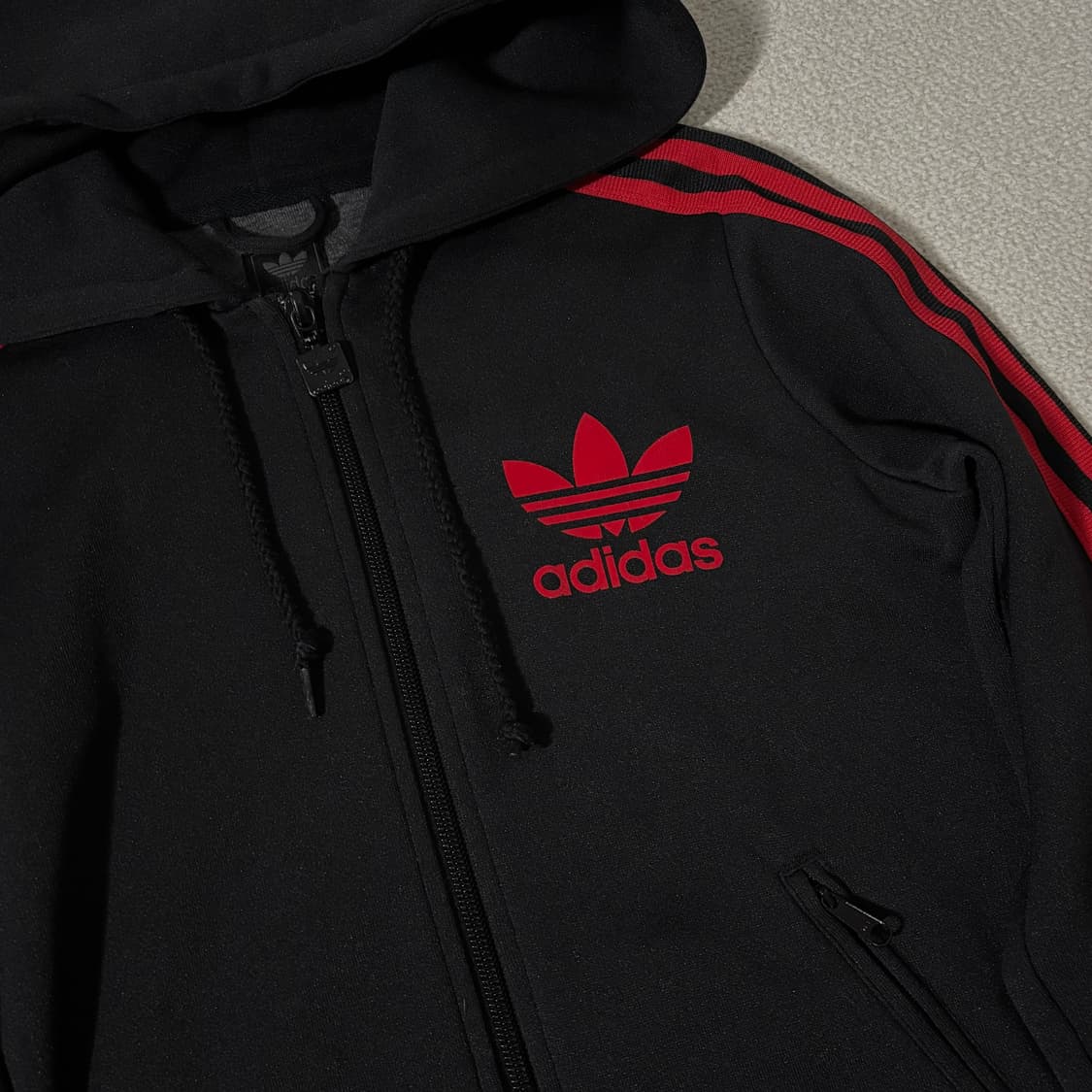 아디다스 올드스쿨 빅로고 검빨 후드 플락 트랙탑 져지 상품이미지2