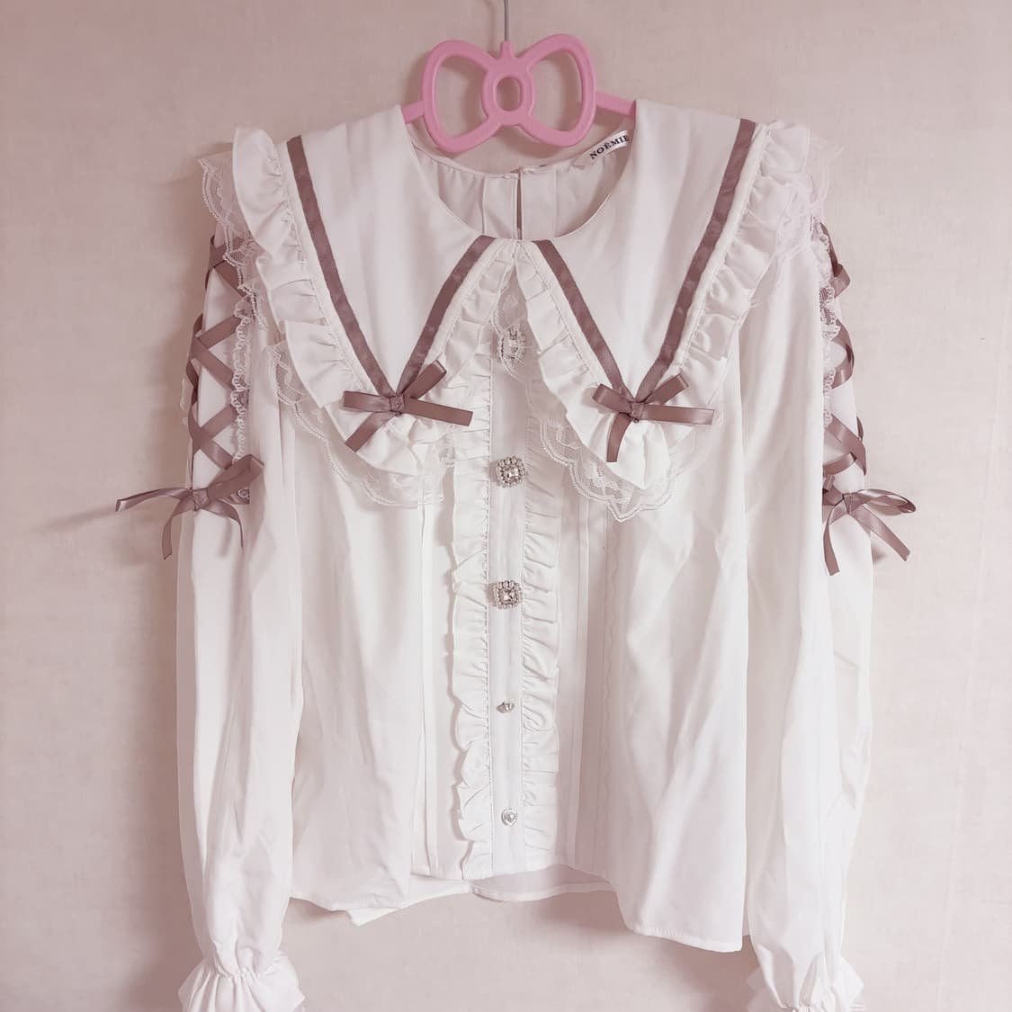 노에미 레이스 리본 세일러 블라우스 양산형 지뢰계 걸리 상품이미지1