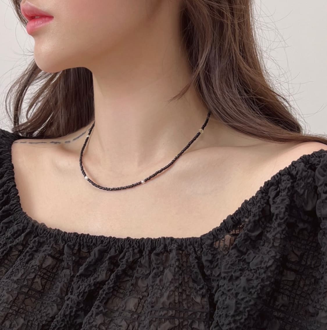 새상품) 블랙 비즈 목걸이 레이어드 비즈 목걸이 상품이미지2