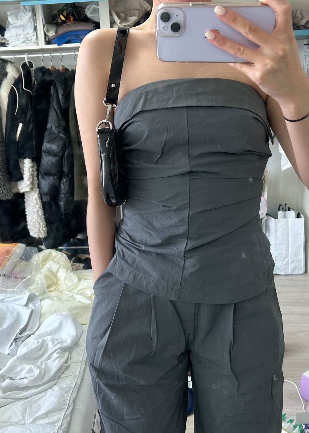 inpairs 인페어즈 그레이 튜브탑 팬츠 셋업  상품이미지2