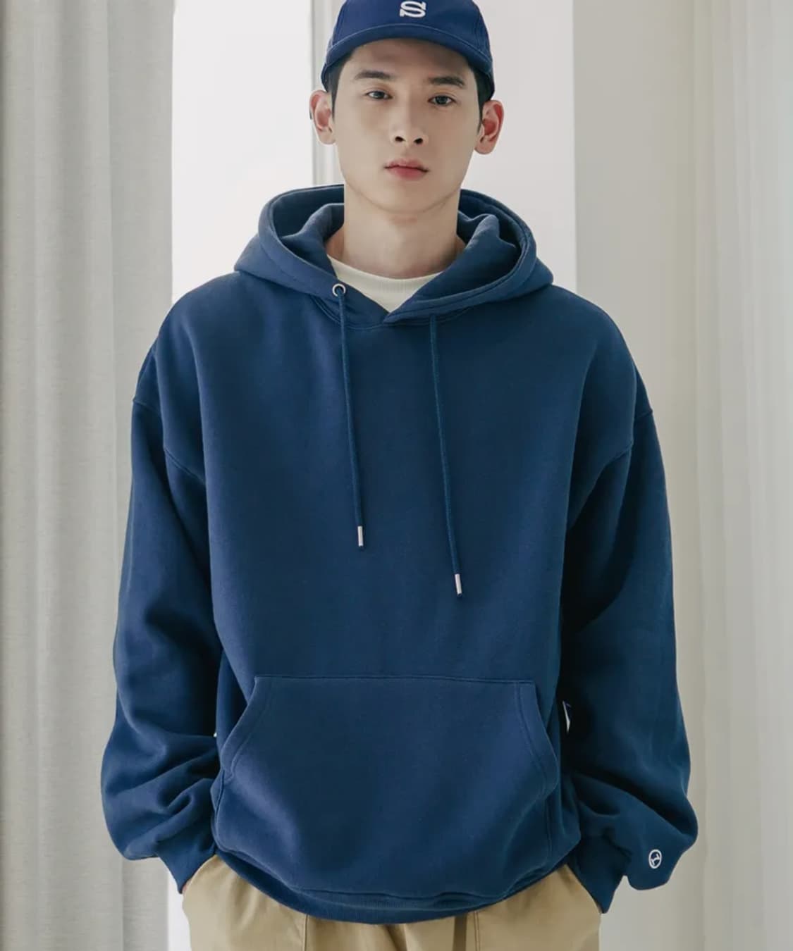 제멋 로그 오버핏 기모 후드 네이비 상품이미지3