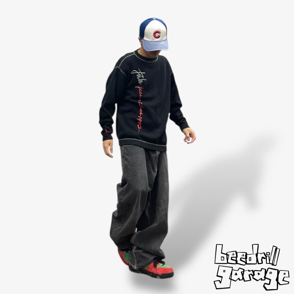 90s 후부 스티치 블랙 니트 상품이미지1