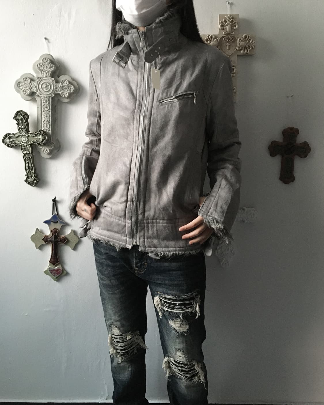 Fake fur trimming belted mustang 상품이미지1