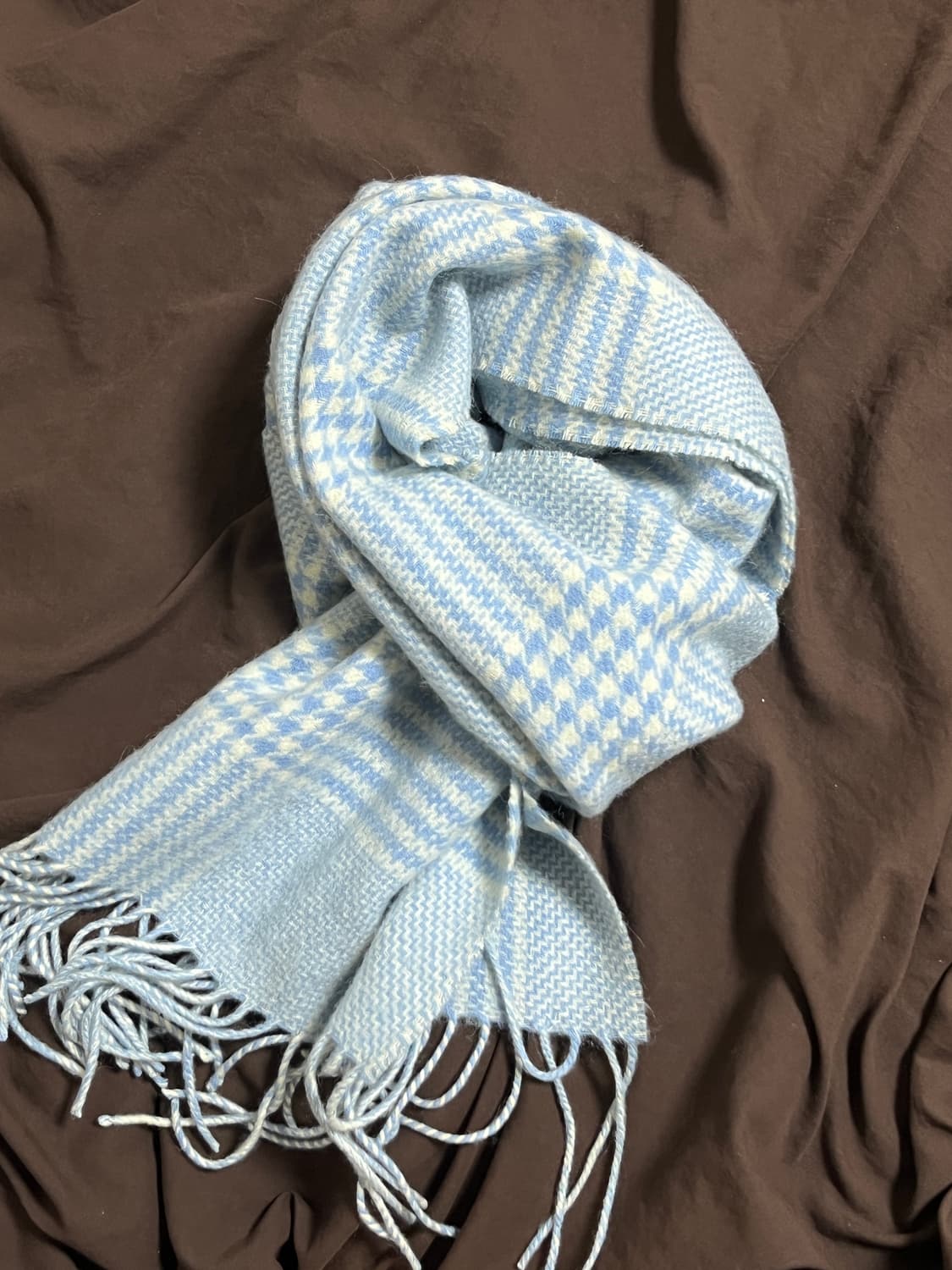 빈티지 블루 하운드 체크 머플러 목도리 연하늘 상품이미지1
