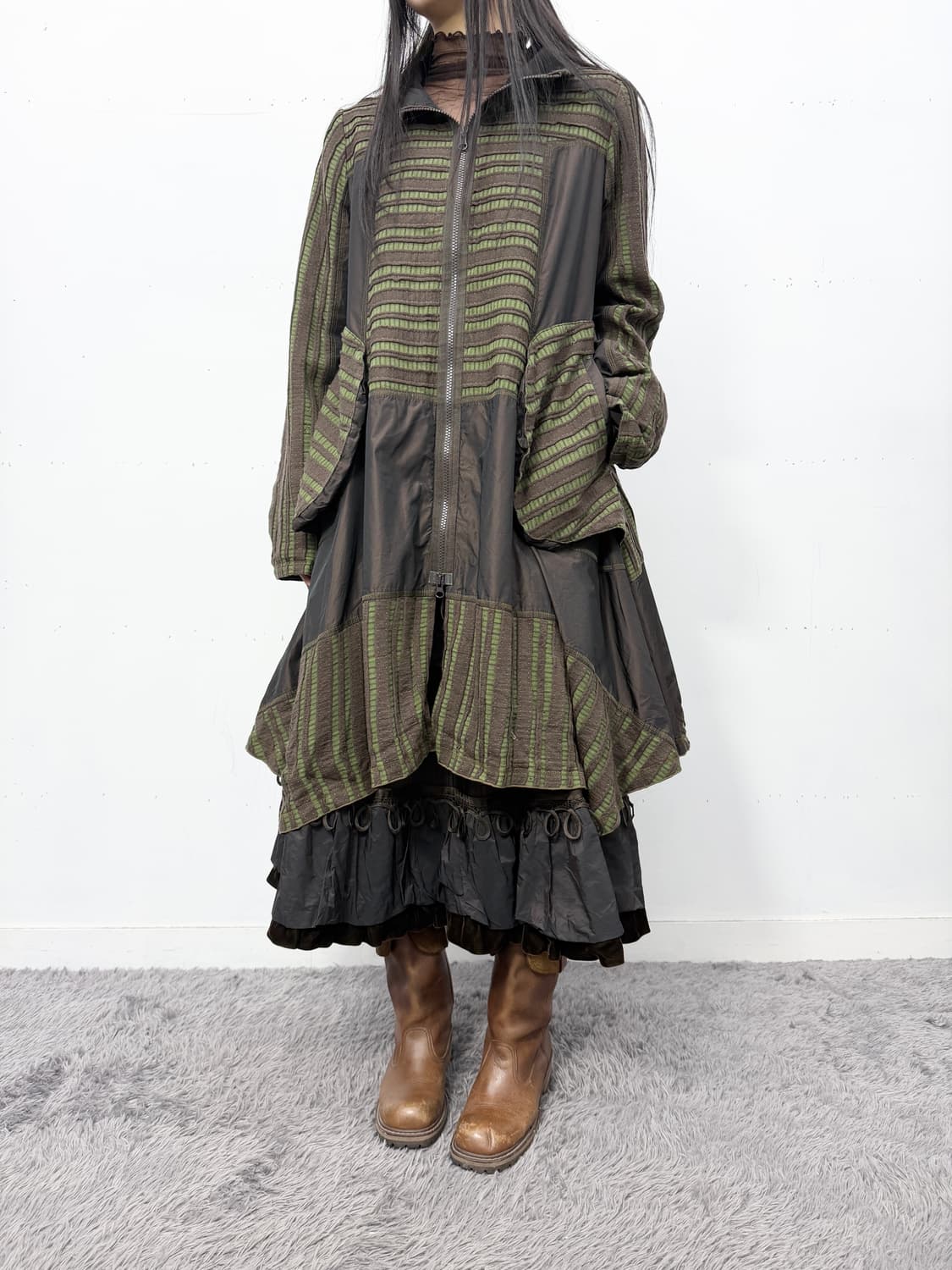 E-Clat Structured Stripe Zip Coat 상품이미지1