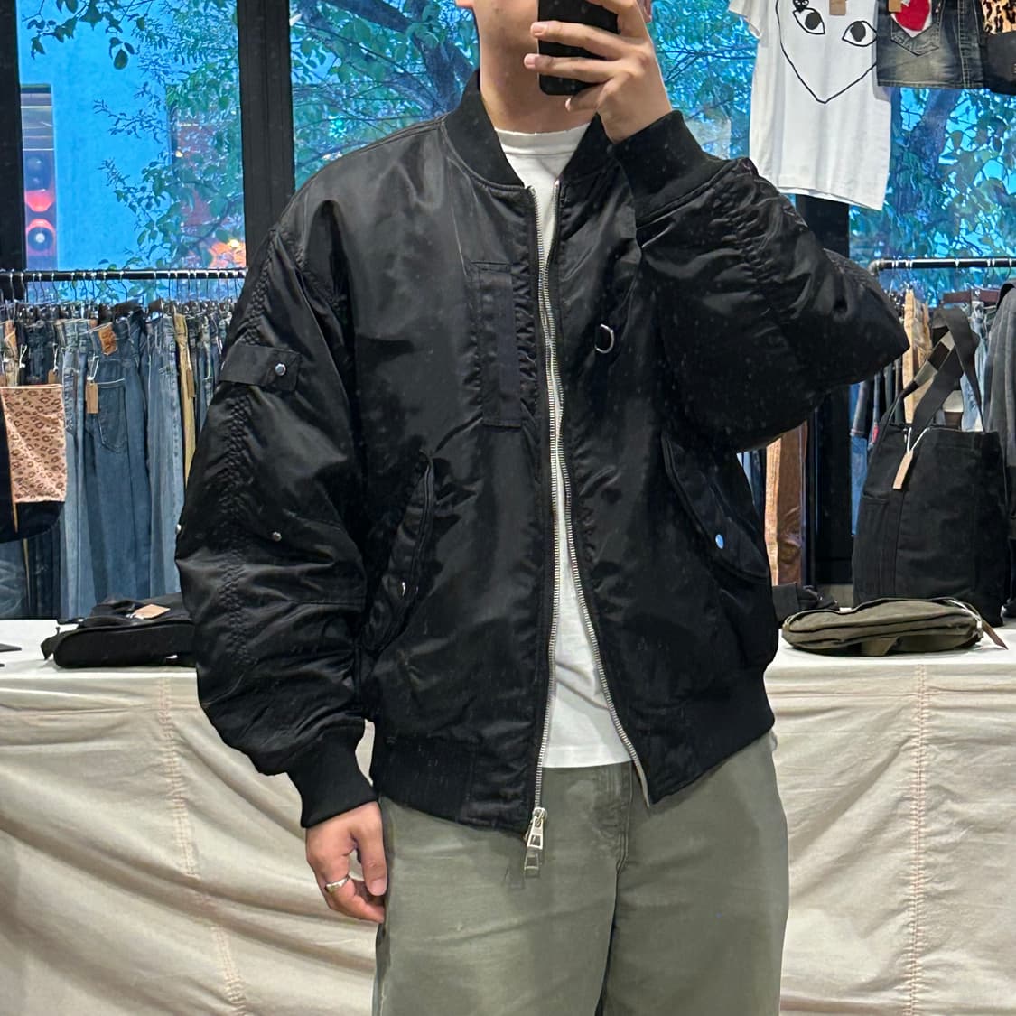 XL) 송지오 옴므 MA-1 항공점퍼 봄버 자켓 블랙 상품이미지10