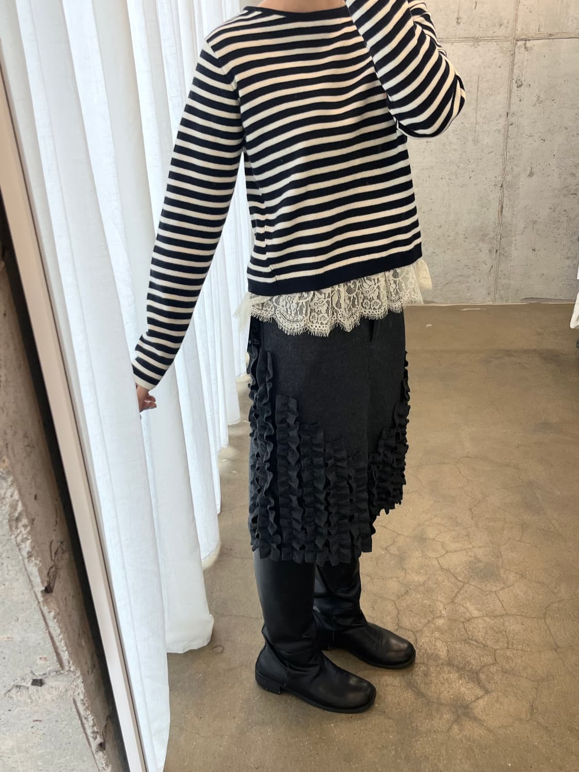 B.MING by beams 레이스 스트라이프 니트 상품이미지5