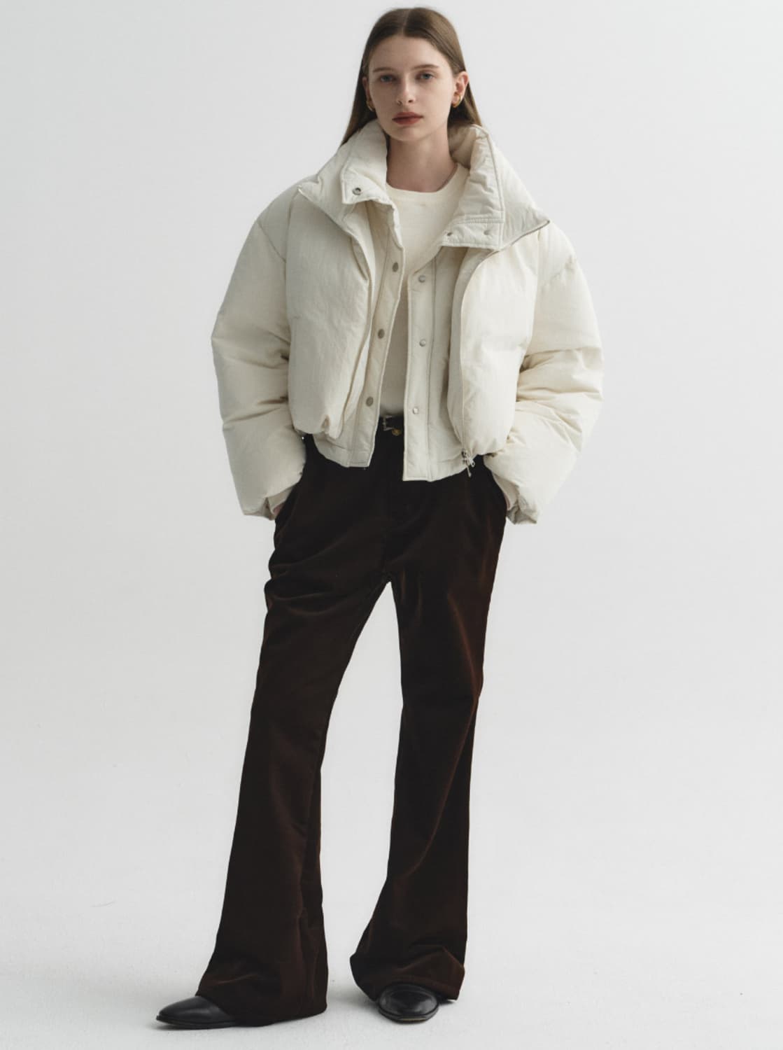 노이어 크롭 레이어드 푸퍼 자켓 패딩 오프 화이트 36 상품이미지3