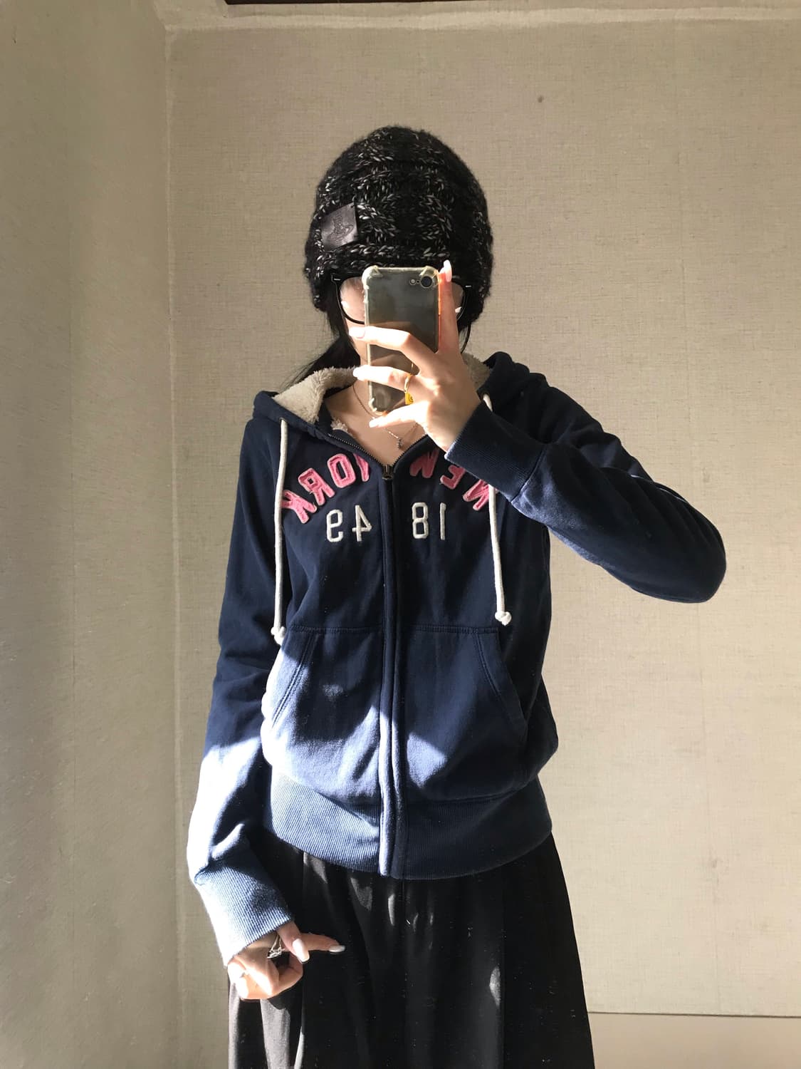 후아유 네이비 퍼후드집업 상품이미지4