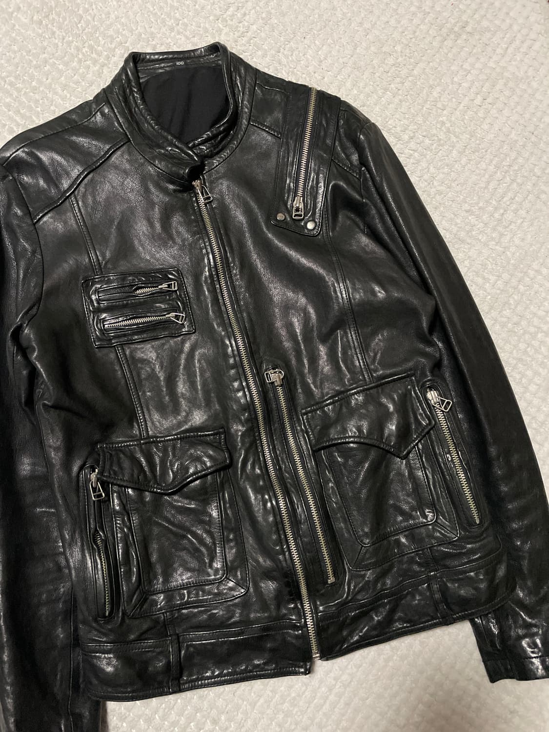 광희시장 웨스턴 무드 램스킨 양가죽 절개 레더 자켓 상품이미지6