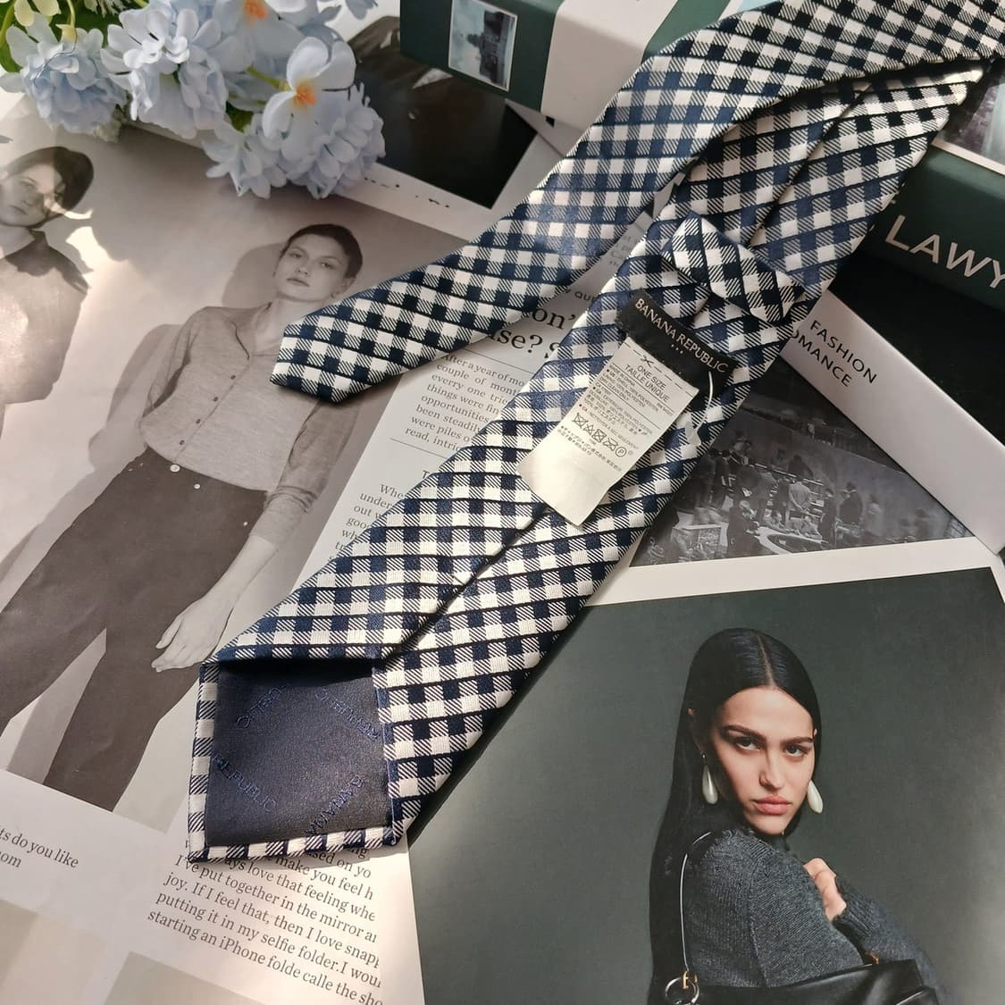 바나나리퍼블릭 네이비 체크 패턴 넥타이 7.6cm S~A+등급 E876 상품이미지3