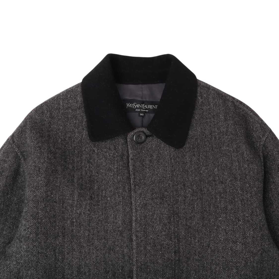 입생로랑 헤링본 배색 카라 울 앙고라 하프 코트 상품이미지2