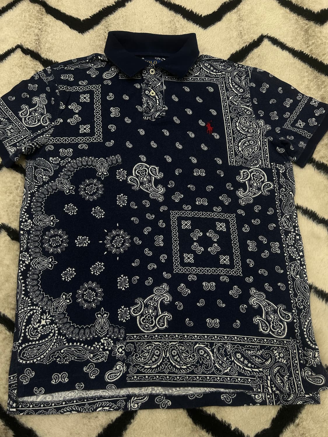 [M]폴로랄프로렌 페이즐리 PK코튼 반팔/네이비/커스텀슬림핏 상품이미지3