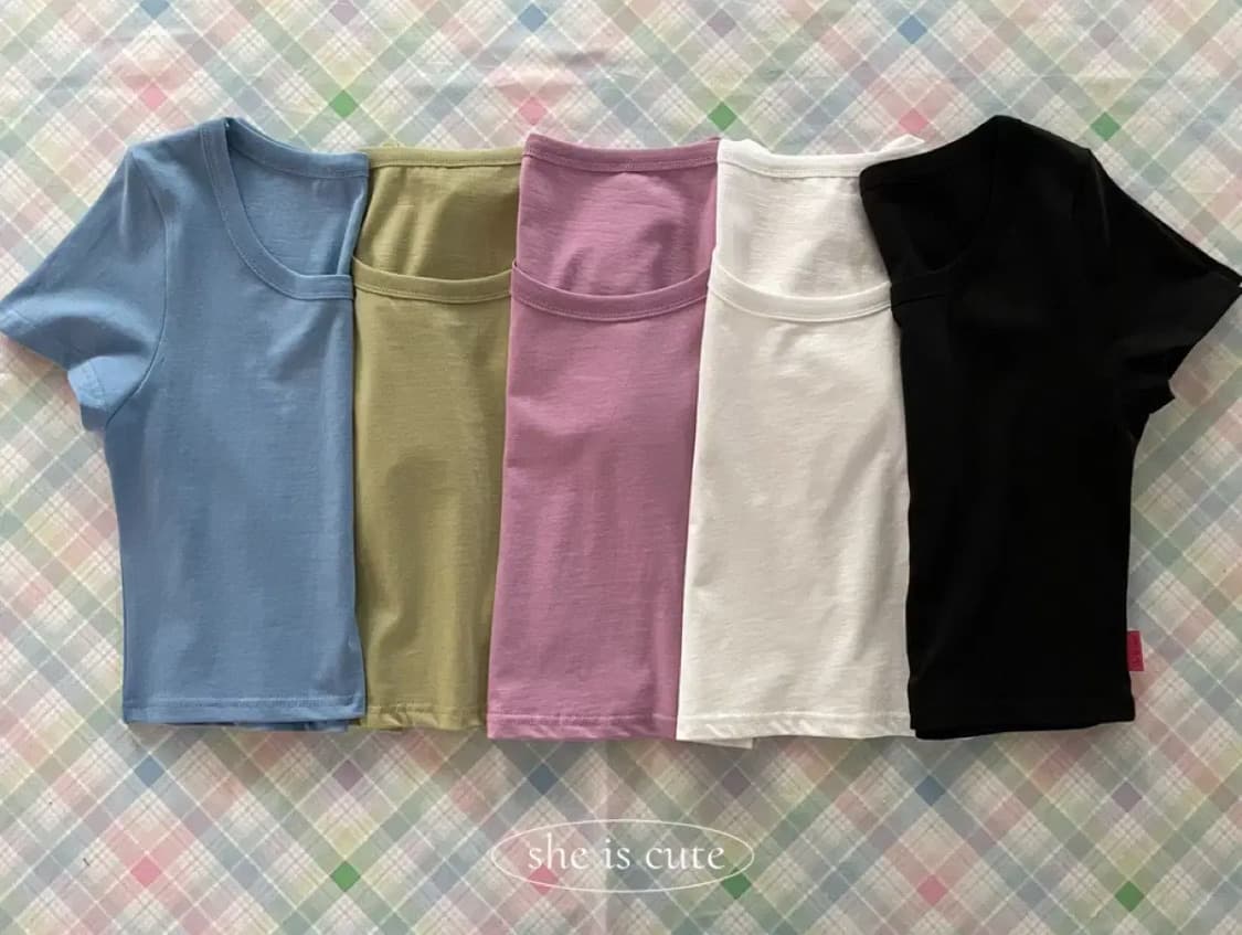 쉬이즈큐트 수피마U넥 그린 새상품&핑크 1회 착 일괄판매 상품이미지1