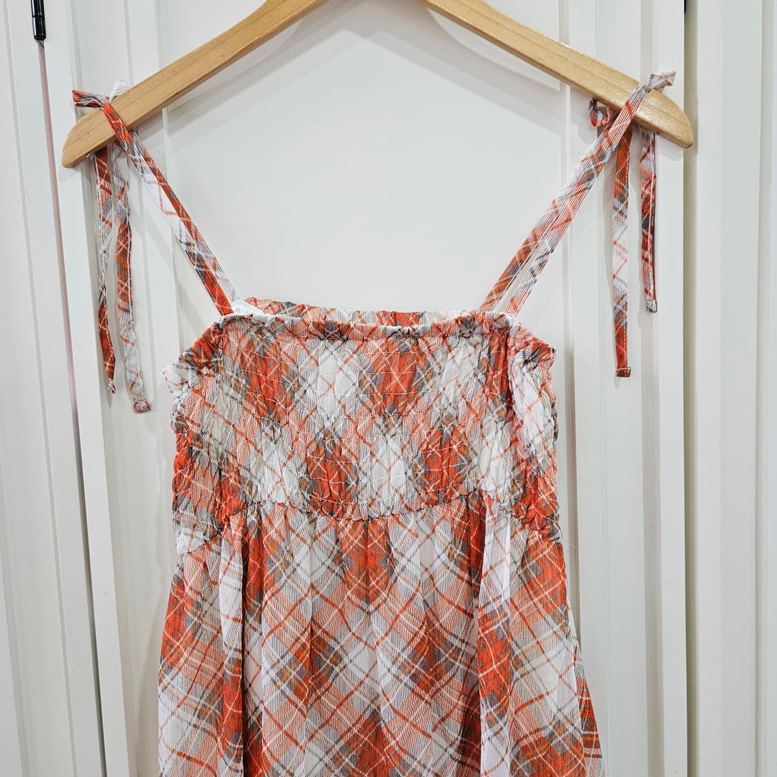 오렌지 체크 끈 캉캉 원피스 상품이미지4