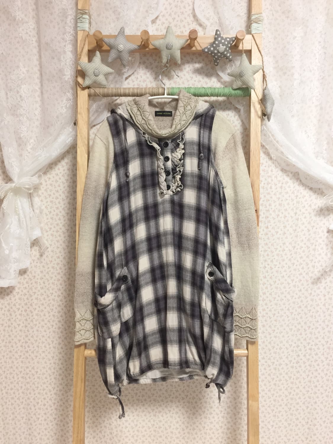 빈티지 퍼플그레이 체크 나시원피스 상품이미지2