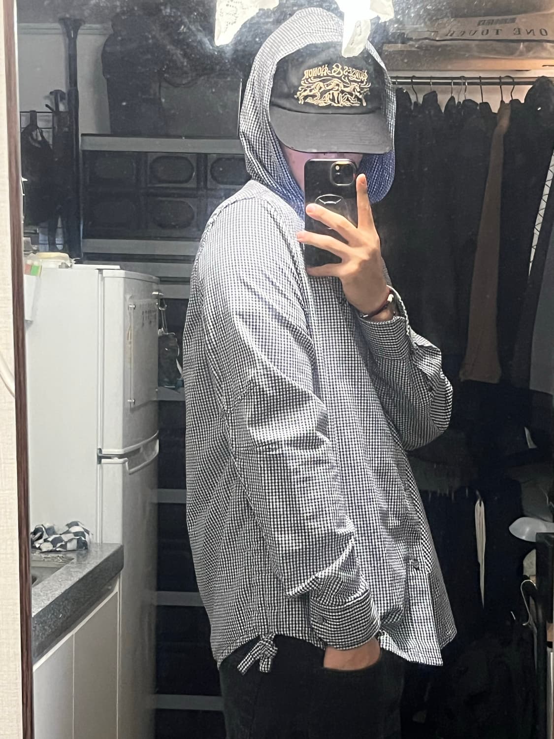 스트링 후드 체크셔츠 vonvat 상품이미지2