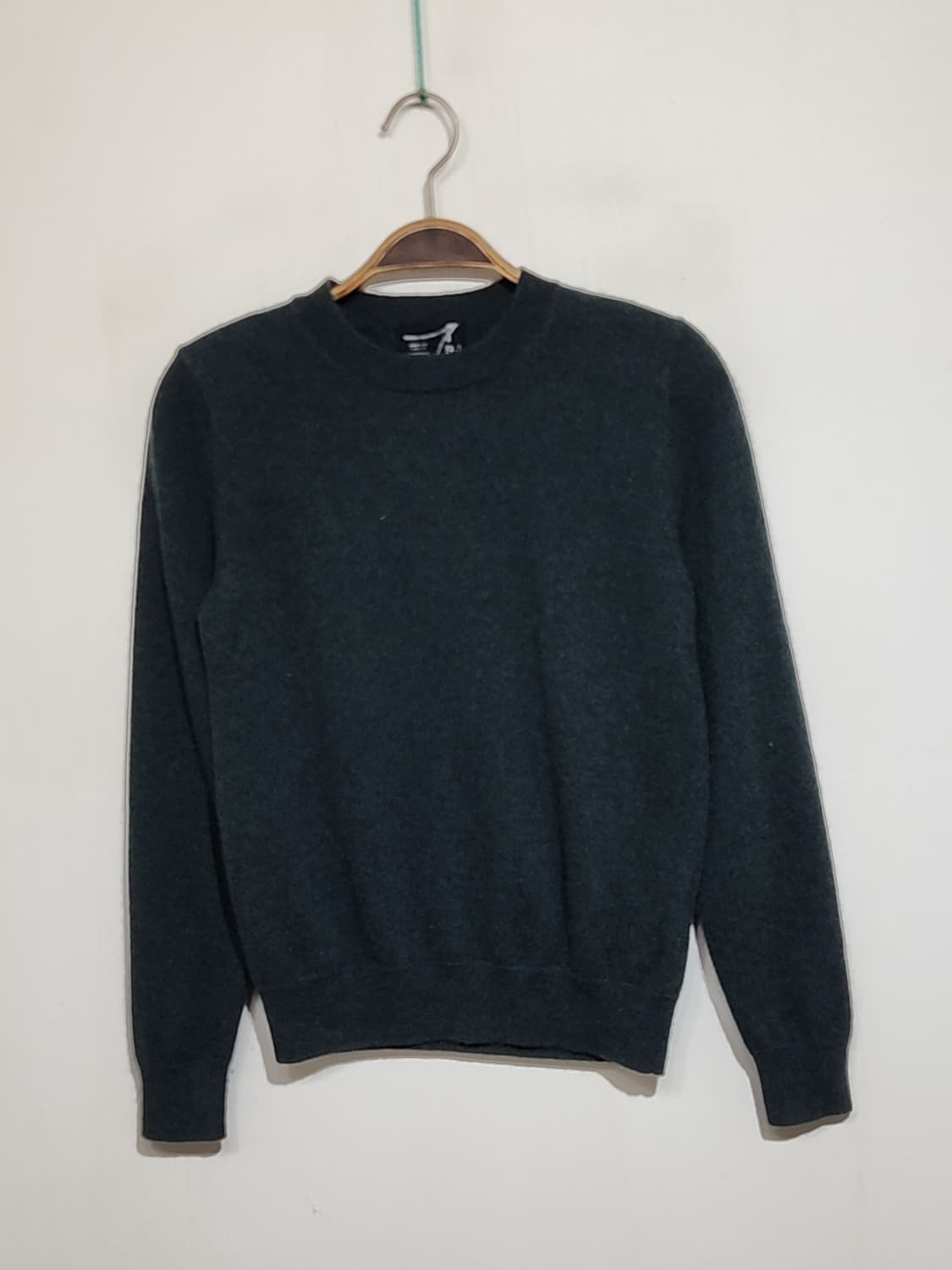 (M) 캐시미어 니트 진녹색 무지 스웨터 라운드  상품이미지1