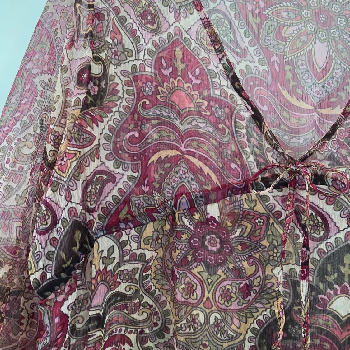 보헤미안 와인 페이즐리 쉬폰 리본 블라우스 일본빈티지 상품이미지6