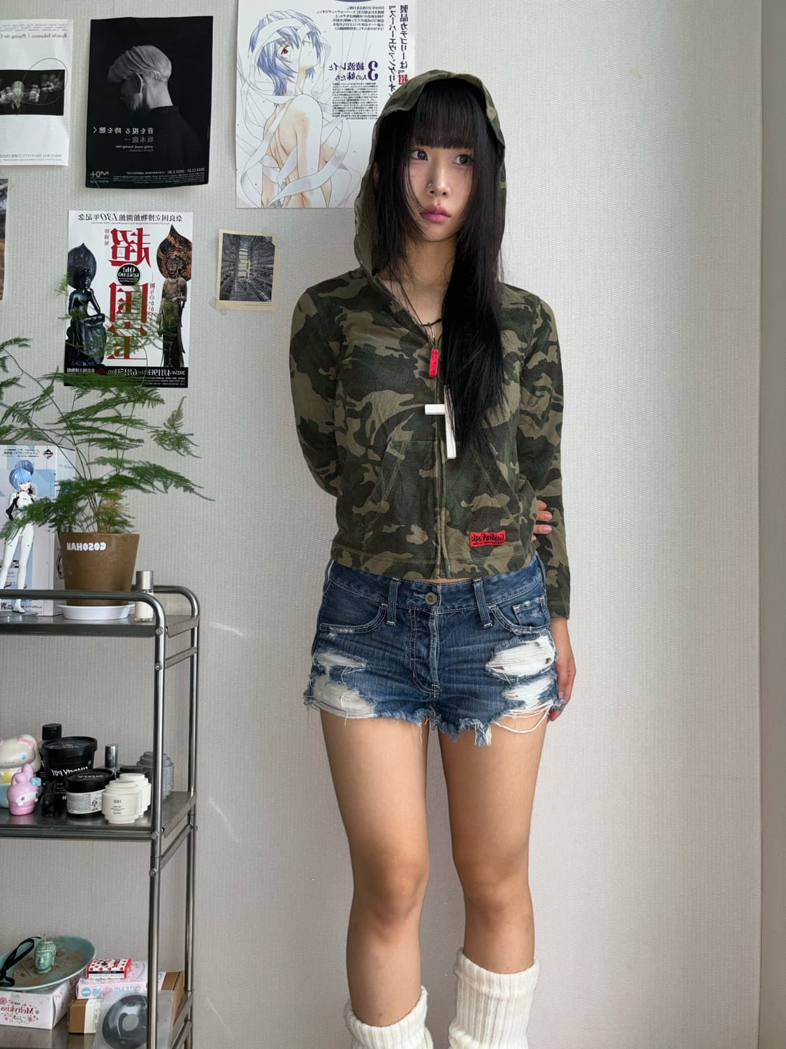 y2k 카모 슬림핏 후드집업 상품이미지1