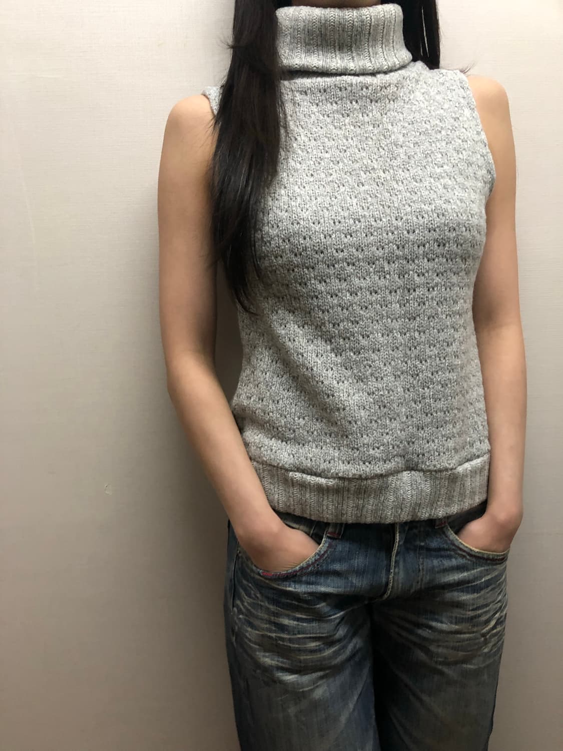 빈티지 라이트 그레이 니트 베스트 상품이미지3