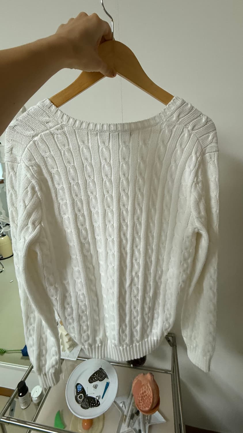 폴로 랄프로렌 브이넥 꽈배기 니트 (XL, 화이트) 상품이미지3