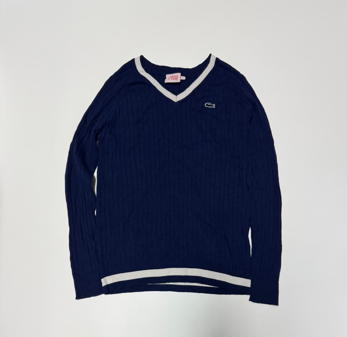 여성 라코스테 라이브 브이넥 케이블 니트 네이비 상품이미지1