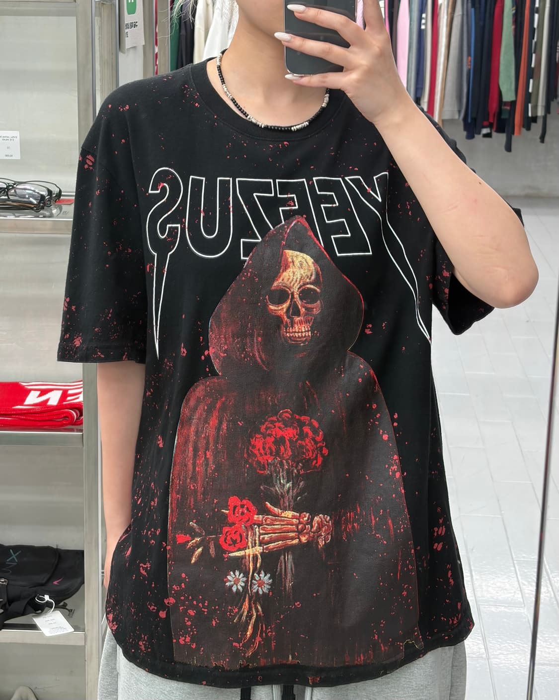 Yeezus 해골 프린팅 반팔 티셔츠 상품이미지1