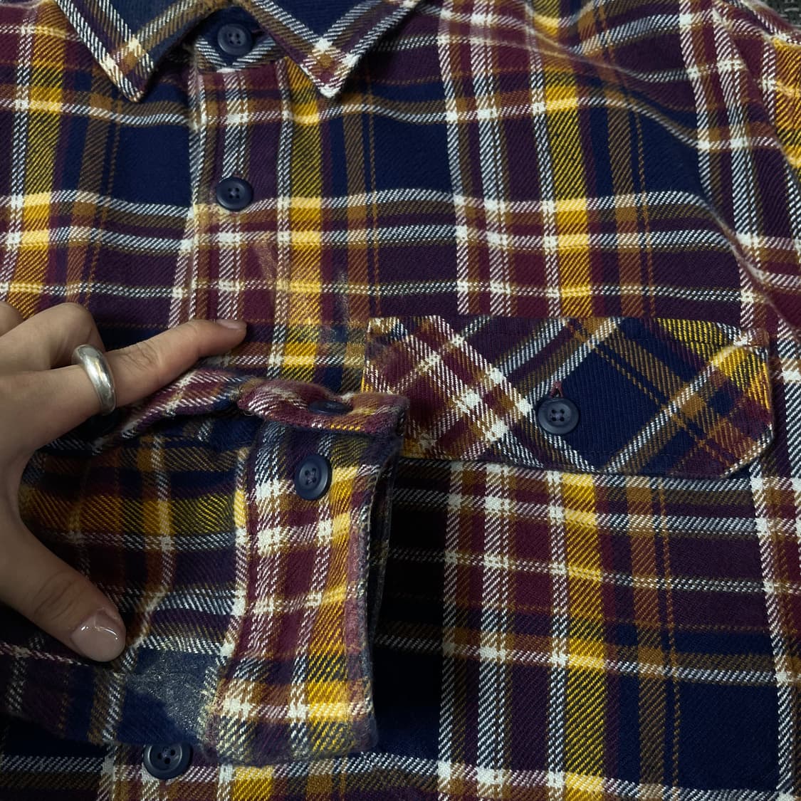 파타고니아 퍼플 블루 옐로우 멀티 체크 긴팔 셔츠 L 상품이미지6