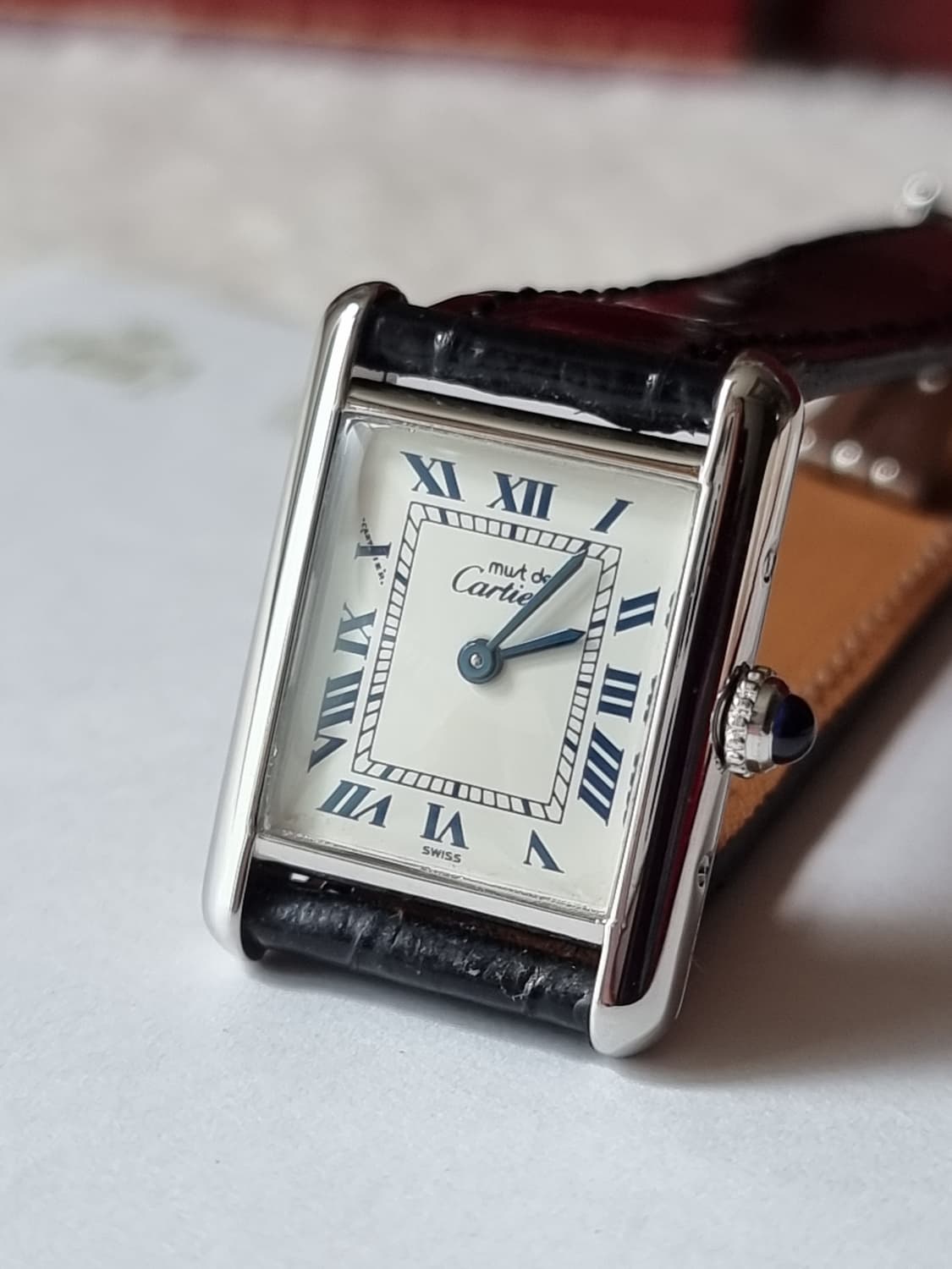 까르띠에 빈티지 탱크머스트 S 블루로만 화이트다이얼 디버클 여성시계 02 상품이미지1