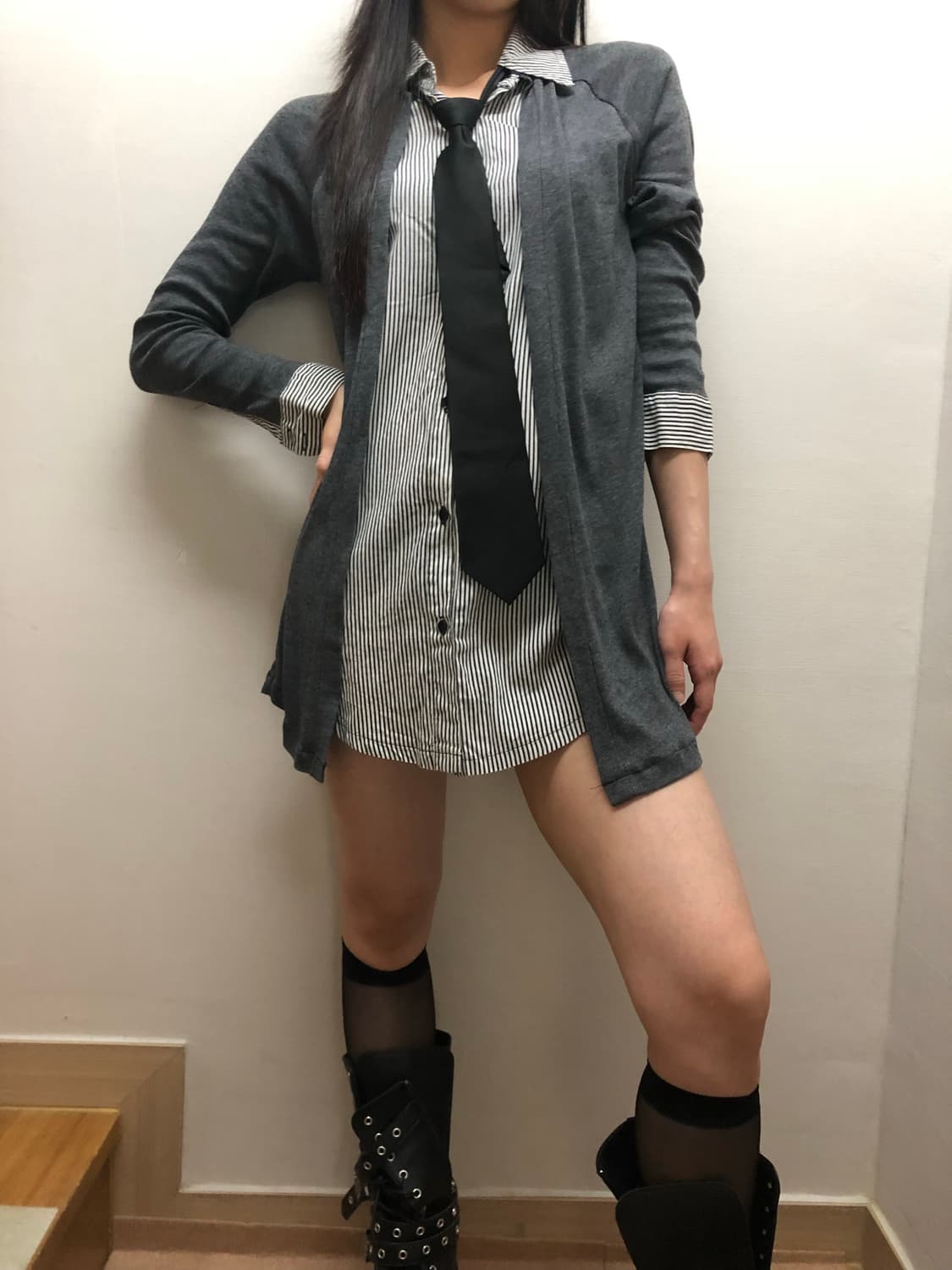 빈티지 가디건 레이어드 셔츠 원피스 상품이미지8