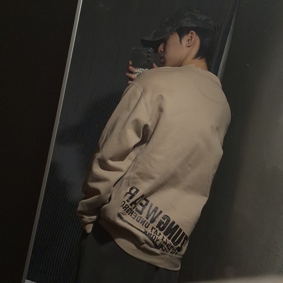 빈티지 JP 베이지 디플로마체 프린팅 스트릿 헤비코튼 기모 맨투맨 티셔츠 상품이미지3