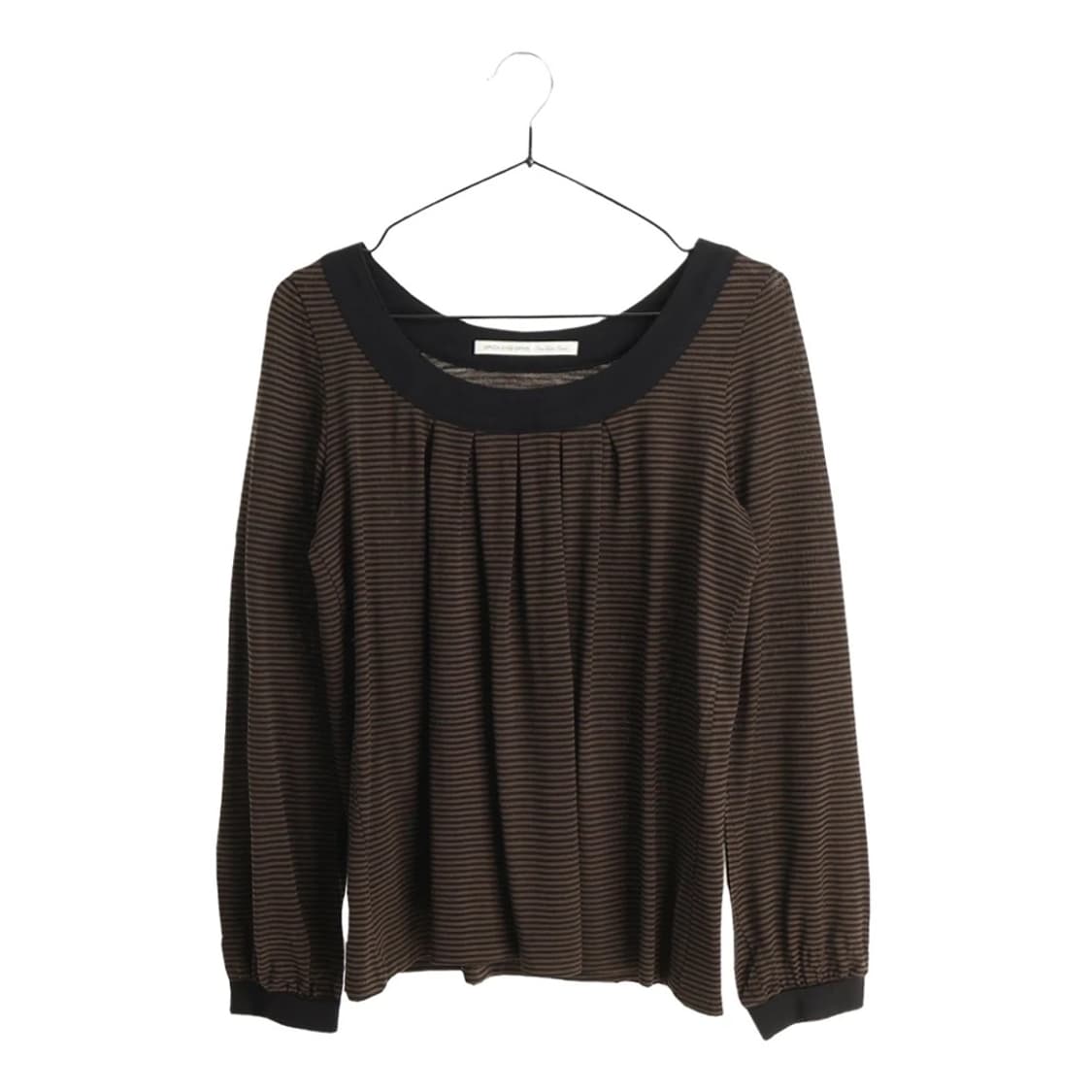 Round Neck Shirring T-shirt Brown M 상품이미지1